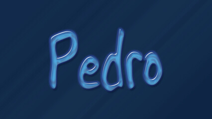 Water bubble 3D text effect of name Pedro 0n blue background.