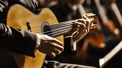 Fototapeta premium A man plays an acoustic guitar.