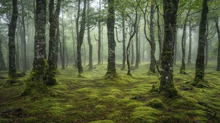 Fototapeta premium Tranquil Ancient Forest with Moss Covered Trees