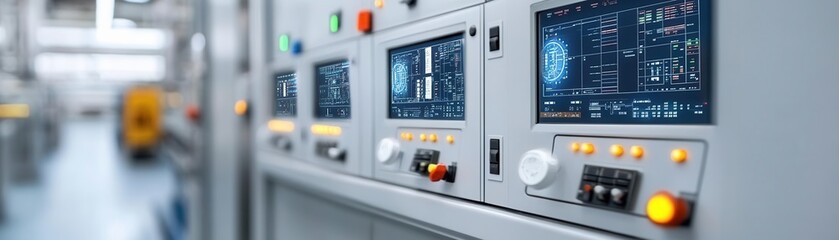 Modern shipping center with digital control panels monitoring operations