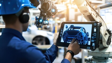 Industrial Worker Interacting with a Robotic Arm