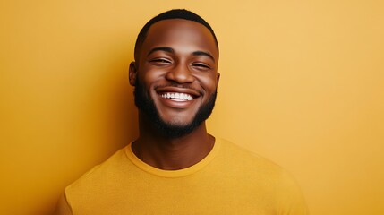 Obraz premium A young man with a beard smiles broadly at the camera.