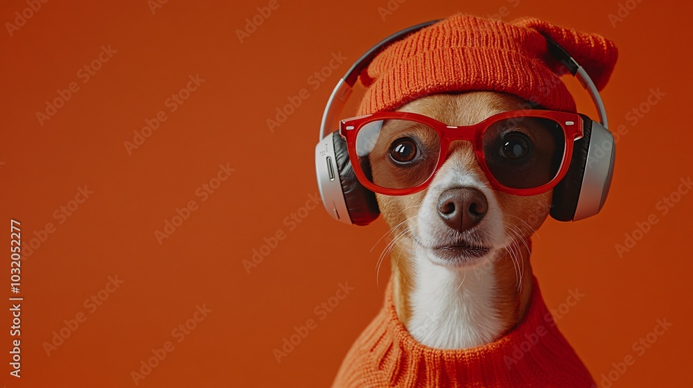 Poster person and pet sporting backwards caps and oversized headphones ready to drop some beats on a fun br