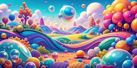 Cartoon Landscape Animation of Bubbles and Waves in Organic Shapes - Seamless Abstract Geometric Videoloop in Comic Style