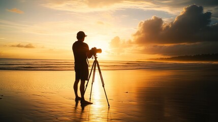 Silhouetted Photographer Capturing Sunset