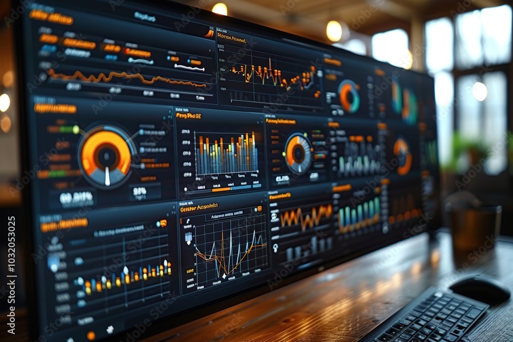 Poster data analytics dashboard on a computer monitor