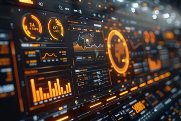 Futuristic Digital Interface with Data Visualizations