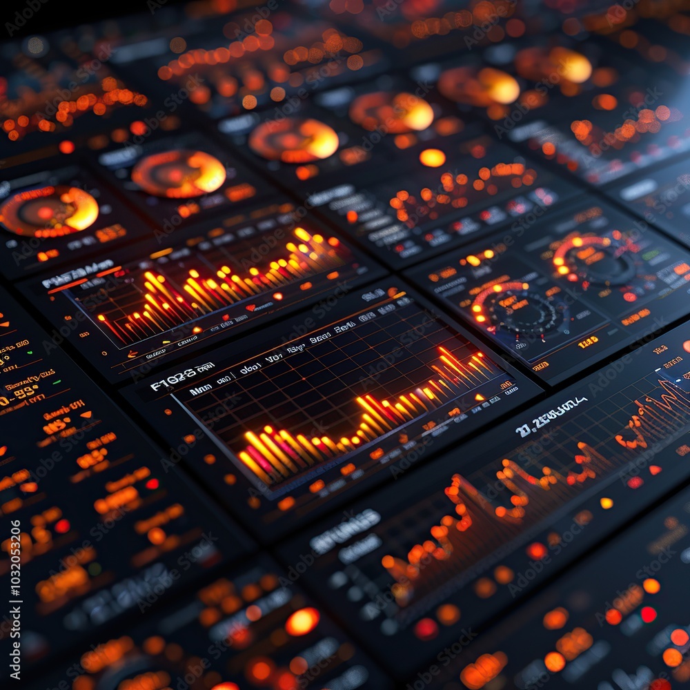 Poster data visualization: abstract representation of technology and data flow.