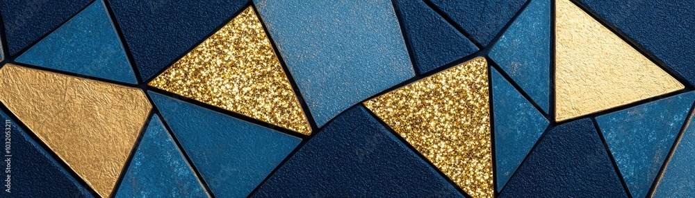 Aufkleber geometric pattern featuring blue and gold triangles on a textured background, creating an elegant an