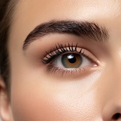 Fototapeta premium woman face with mascara application on white background 