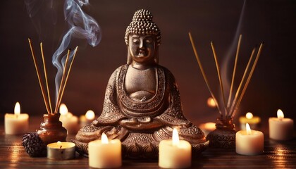 Serene Buddha Statue Surrounded By Candles