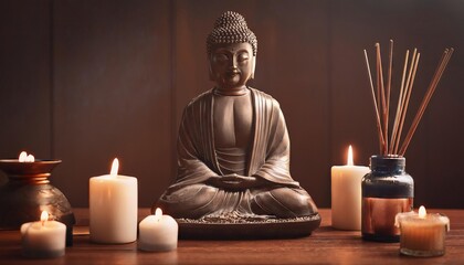 Serene Buddha Statue Surrounded By Candles