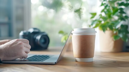 Unboxing video setup with a person eagerly opening a new high tech product or gadget with a recording the revealing and presentation of the item for content creation marketing or e commerce purposes