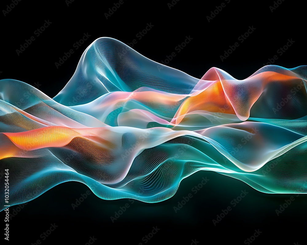 Poster vibrant and abstract representation of colorful waves creating a mesmerizing fluid motion. perfect f