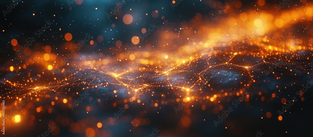 Poster abstract background with glowing particles and bokeh lights.