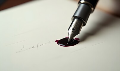 Fototapeta premium A pen lies beside a page with ink still wet from the writing process.