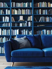 Covered Couch in Blue Living Room