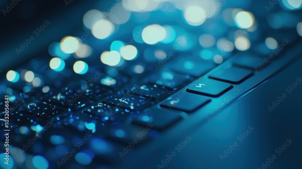 Poster closeup of keyboard with bokeh lights