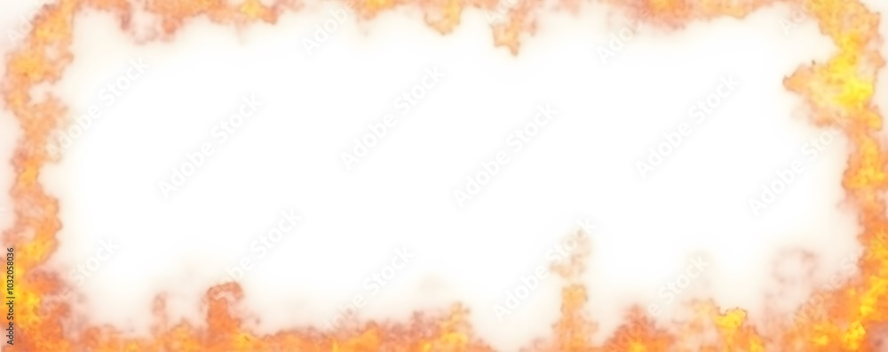 Poster burning fire is set against an empty frame on a white or transparent png image background.