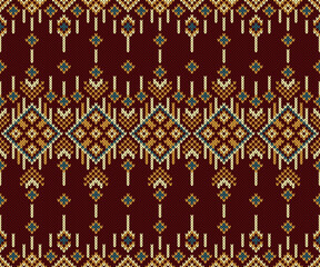 Geometric knitting pattern. Ethnic knitwear fabric print. Winter seamless knitted pattern fabric, clothing, wallpaper, wrapping paper, decorative, background. Vector Illustration.