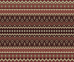 Geometric ethnic knitting seamless pattern. Warming earth tone. Design for background, clothing, wallpaper, fabric, wrapping paper, decorative, textile. Vector Illustration.