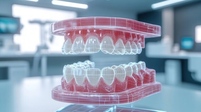 3D dental model with teeth and gums, white background