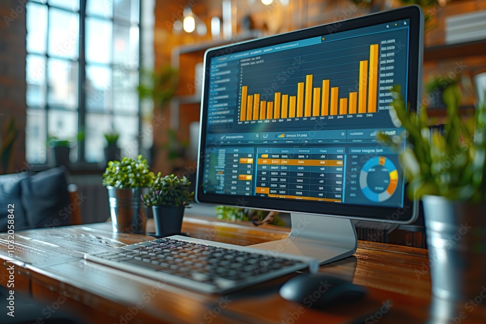 Aufkleber desktop with data visualization and charts