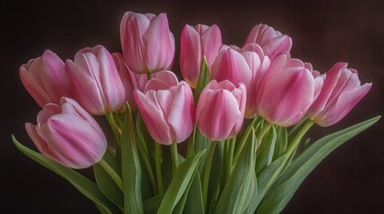Fototapeta premium Pink tulip bouquet symbolizing spring and honoring Women's Day. Floral tribute for special occasions.
