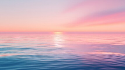 Obraz premium A peaceful sea horizon at dawn, with detailed reflections of the rising sun on the calm water surface.