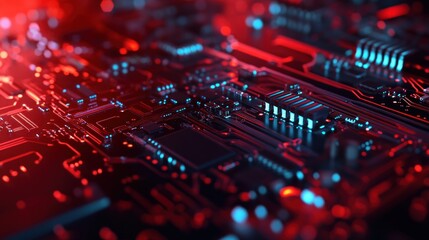 Obraz premium Circuit Board Under Red Light