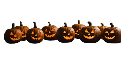 A group of Halloween pumpkins, Lantern with evil face and eyes, transparent background
