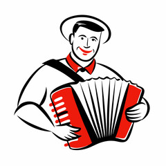 Accordionist performing cheerfully in a hat with an accordion in a vibrant illustration