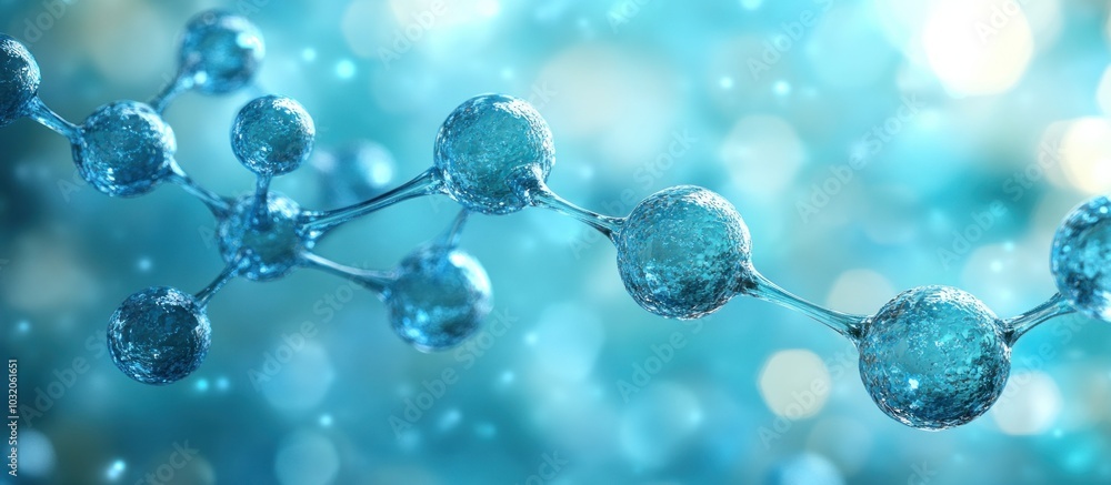 Aufkleber abstract 3d rendering of a molecule chain with a blue bokeh background.