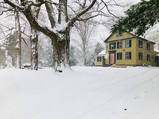 old house in the snow, New England homes