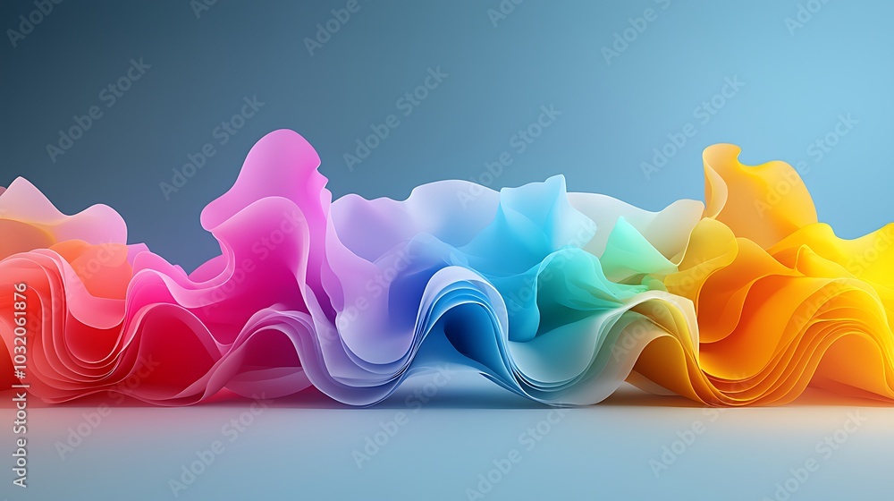 Poster vibrant and colorful abstract waves create a dynamic visual experience. the flowing forms and soft b