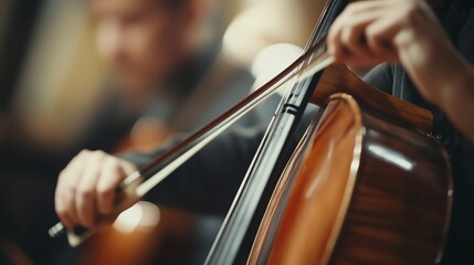 A cellist playing in an orchestra.