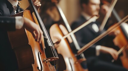Fototapeta premium A cellist playing in an orchestra.