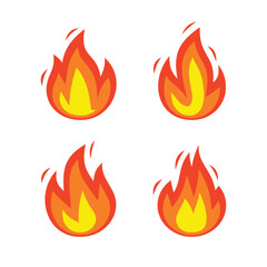 Fire Flames Collection Logo. Icons Set on White Background. Vector