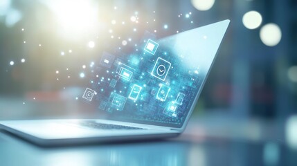 Laptop with Digital Icons