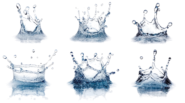 Collection of Water Splash Images Showcasing Dynamic Droplets Falling Generative AI