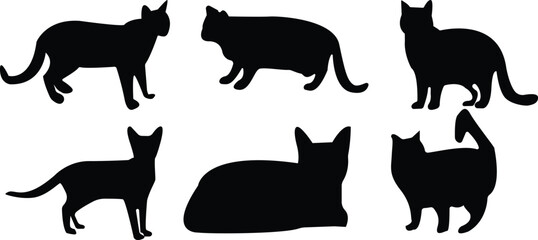 Kitty cat silhouettes in various poses icon set for logo and T-Shirt.