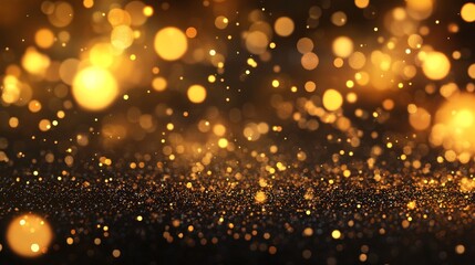 Sparkling Golden Bokeh Lights on Dark Background