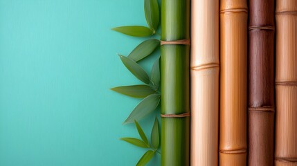 Obraz premium Soothing natural bamboo texture background with soft earthy green and tan color tones This minimalist elegant pattern creates a serene zen like aesthetic perfect for various design decor