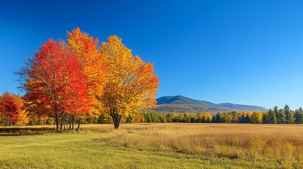 Naklejka premium A field with fall foliage in the background.