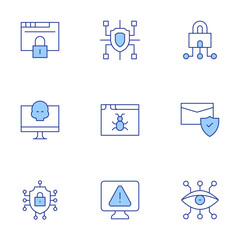 Cyber security icons set. Line Duotone style, editable stroke. access, alert, anti, computer, cyber, cyber crime, cyber security