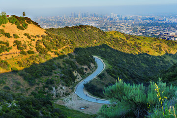 Scenic Overlook of Winding Path in Runyon Canyon with City View