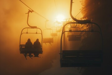 Couple enjoying the ride at a ski resort