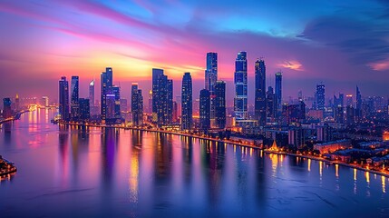 Fototapeta premium Cityscape at Sunset with Reflections