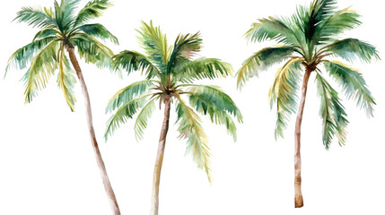 Watercolor Coconut Trees Collection Isolated on a Clear Background Generative AI
