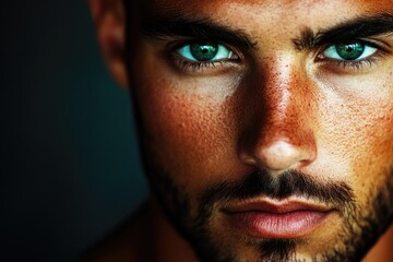 Obraz premium Close-up portrait of a person with bright blue eyes